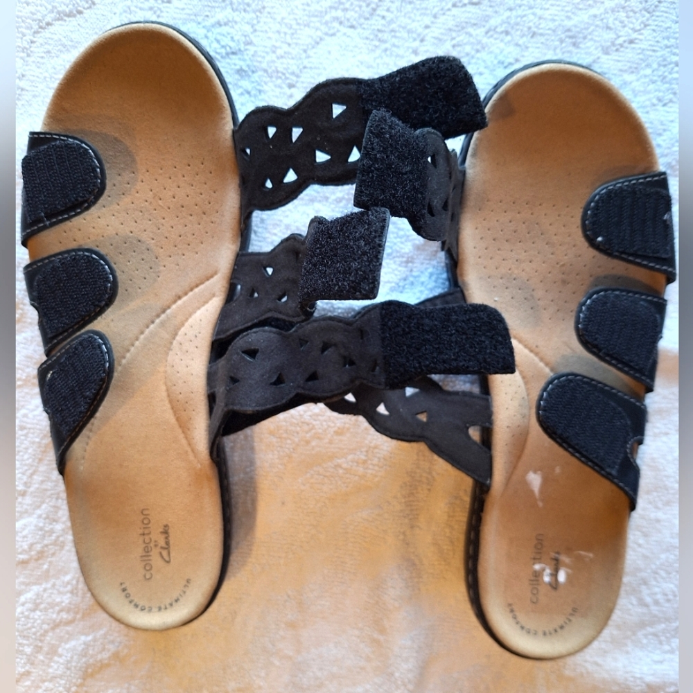 Clarks Womens Laurieann Echo black leather comfort sandals women's size 9.5 - Picture 6 of 13